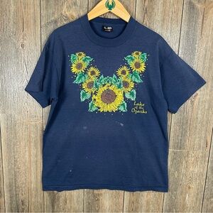 Lake of the Ozarks Vintage 90s Sunflowers Tourism T-Shirt Blue Size Large